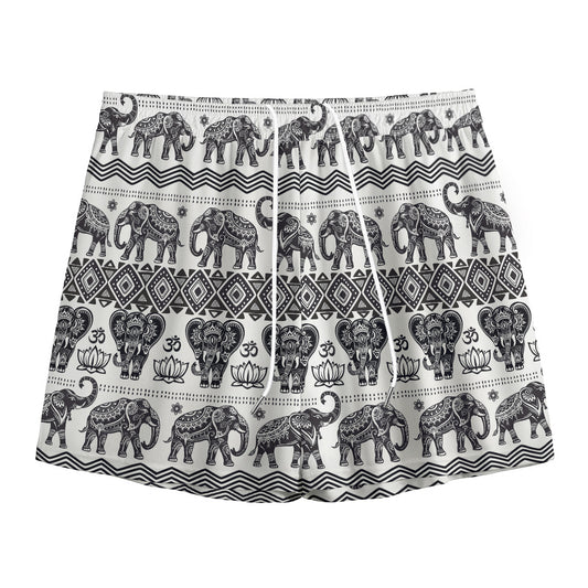White And Black Indian Elephant Print Mesh Shorts