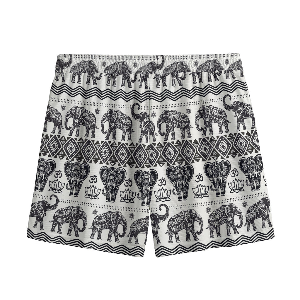White And Black Indian Elephant Print Mesh Shorts