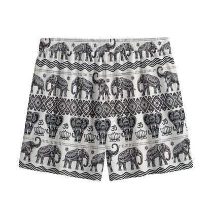 White And Black Indian Elephant Print Mesh Shorts