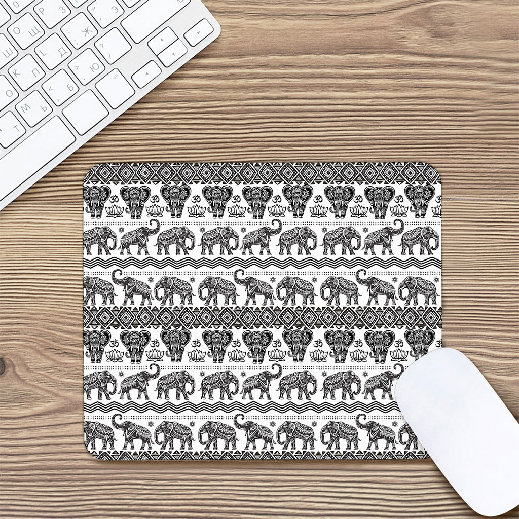 White And Black Indian Elephant Print Mouse Pad