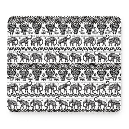White And Black Indian Elephant Print Mouse Pad