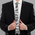 White And Black Indian Elephant Print Necktie