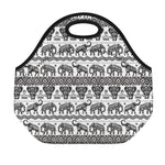 White And Black Indian Elephant Print Neoprene Lunch Bag
