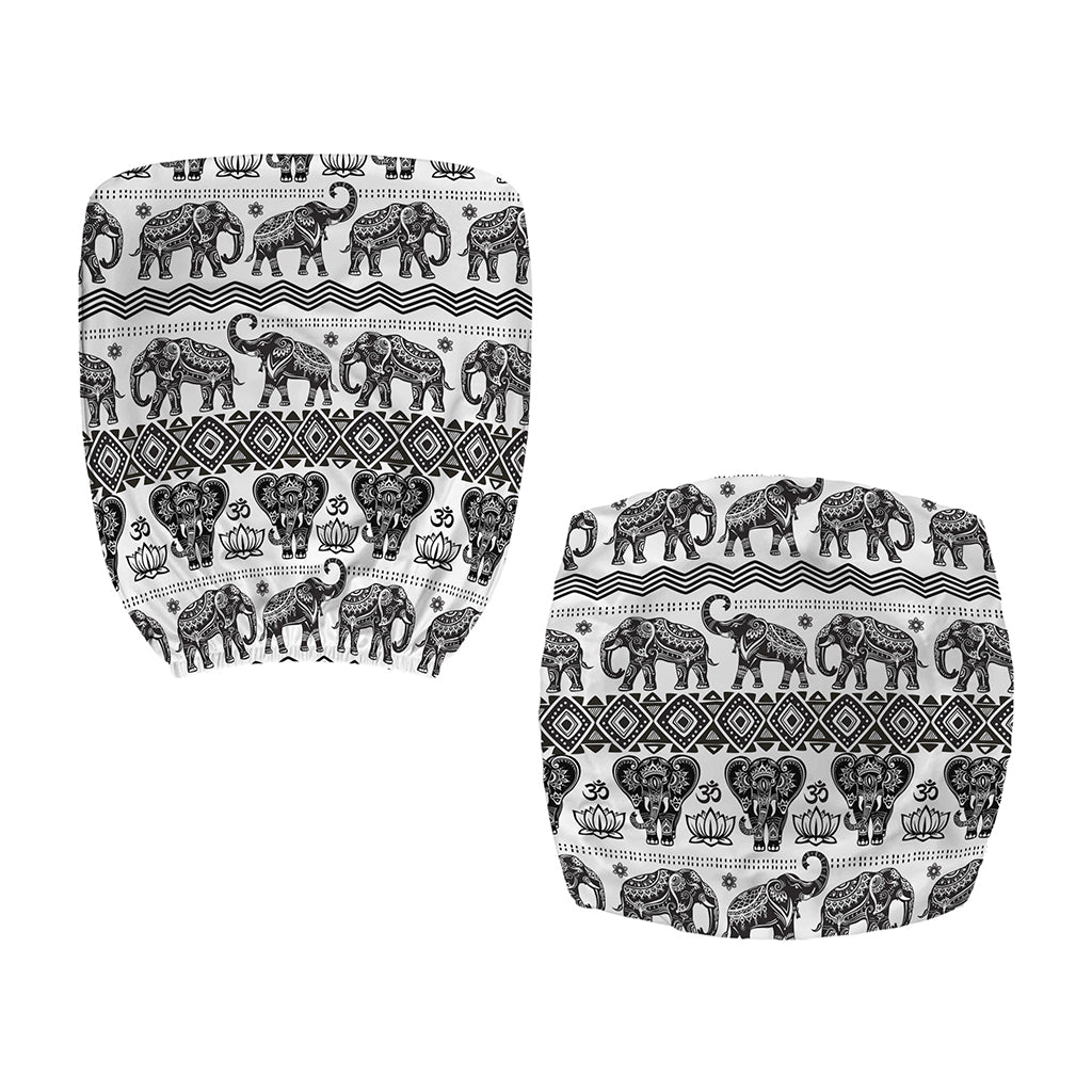 White And Black Indian Elephant Print Office Chair Cover