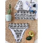 White And Black Indian Elephant Print One Shoulder Bikini Top