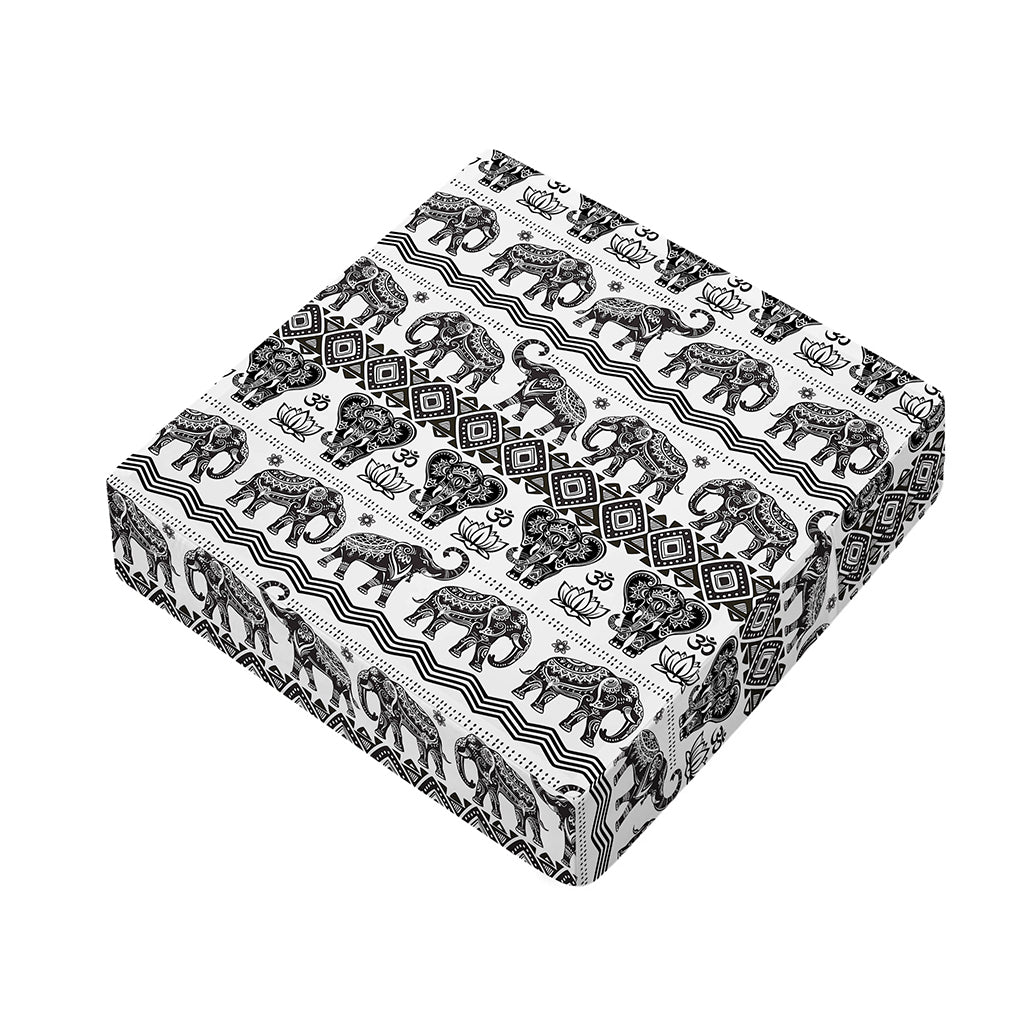 White And Black Indian Elephant Print Outdoor Seat Cushion Cover
