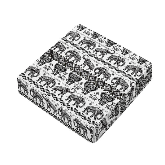 White And Black Indian Elephant Print Outdoor Seat Cushion Cover