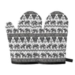 White And Black Indian Elephant Print Oven Mitts