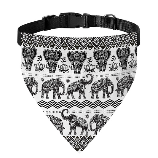 White And Black Indian Elephant Print Over The Collar Dog Bandana