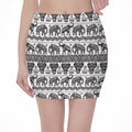 White And Black Indian Elephant Print Pencil Mini Skirt