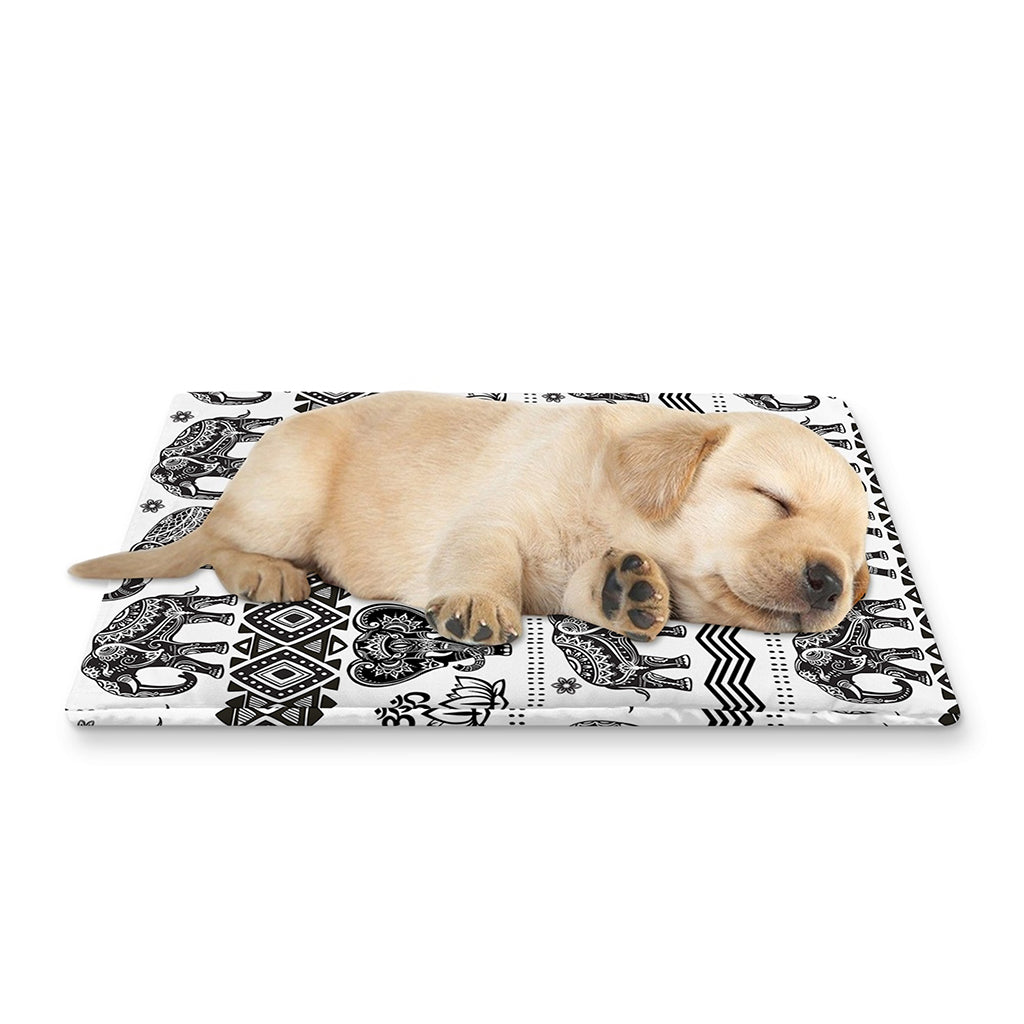 White And Black Indian Elephant Print Pet Cooling Mat Cover