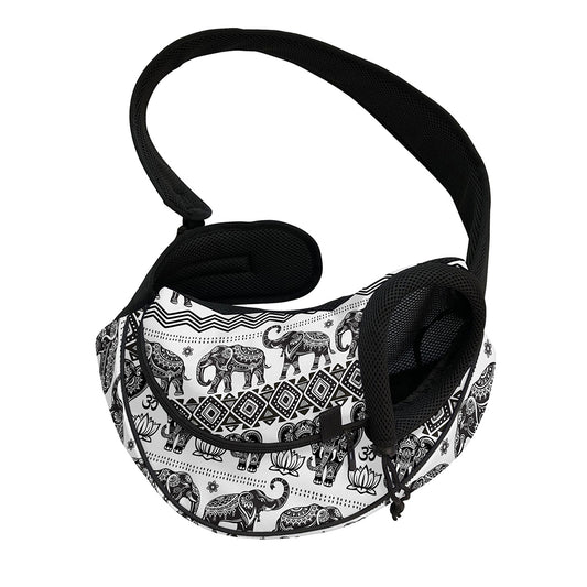 White And Black Indian Elephant Print Pet Sling Carrier