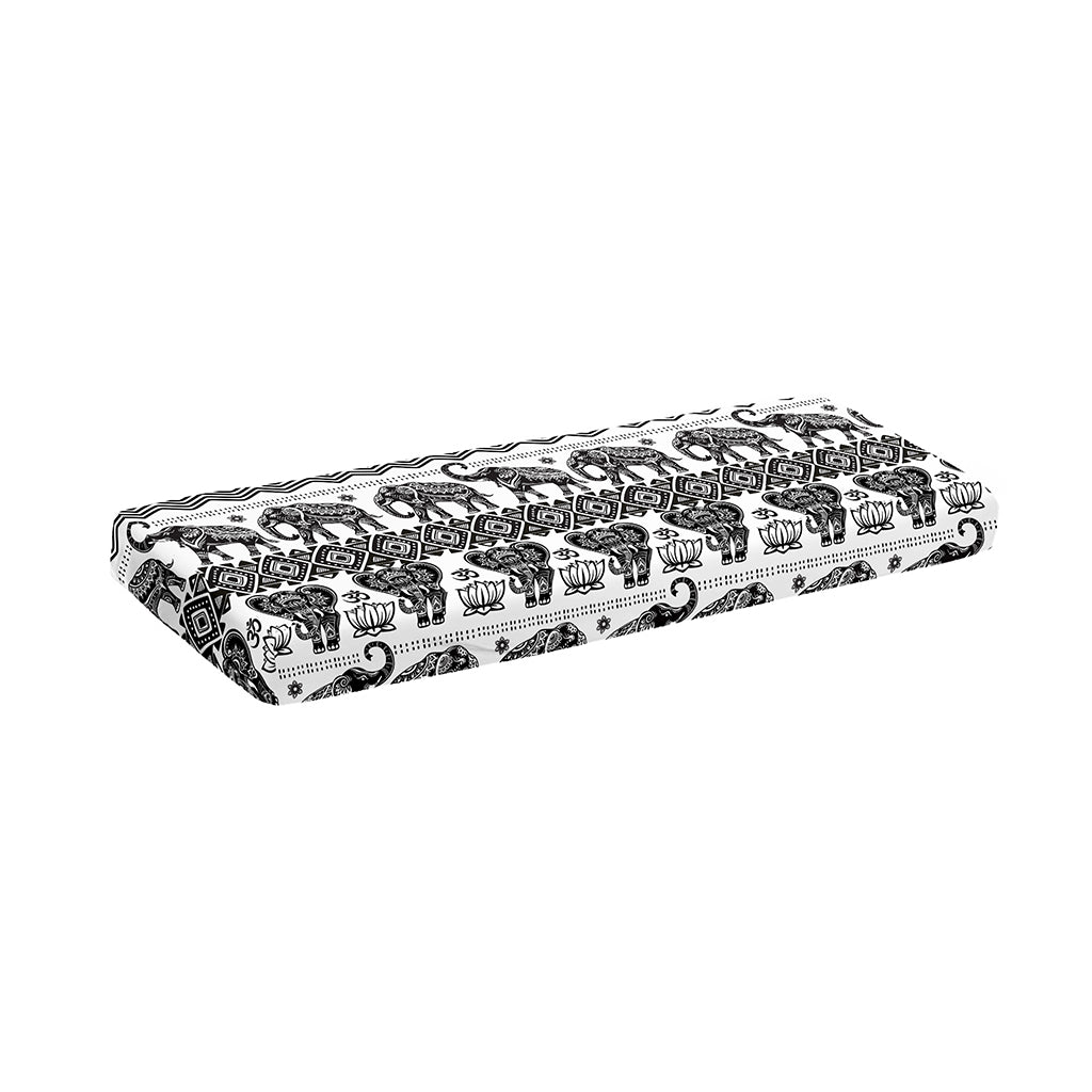 White And Black Indian Elephant Print Piano Keyboard Cover