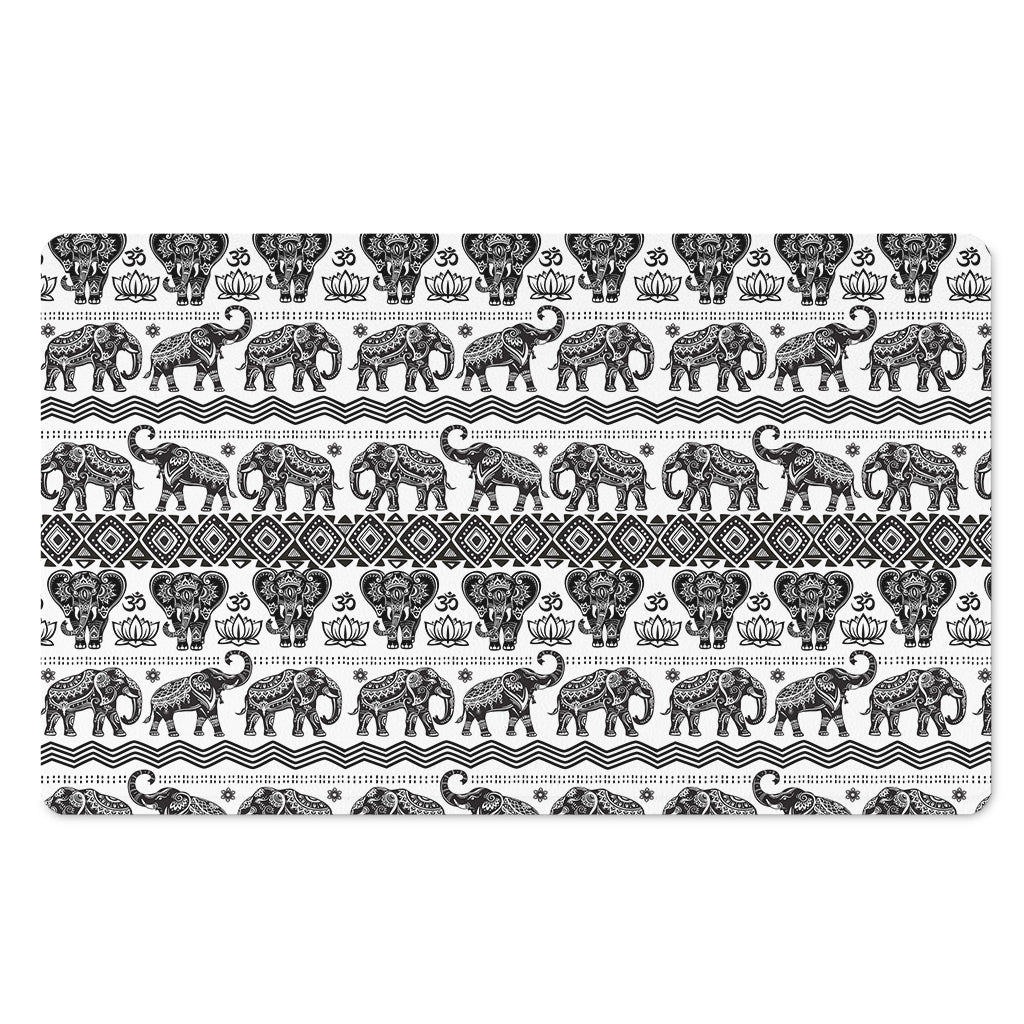 White And Black Indian Elephant Print Polyester Doormat