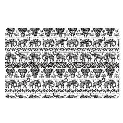 White And Black Indian Elephant Print Polyester Doormat