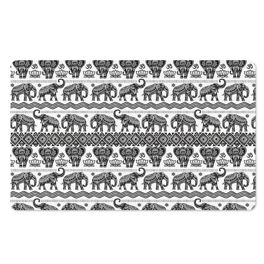 White And Black Indian Elephant Print Polyester Doormat