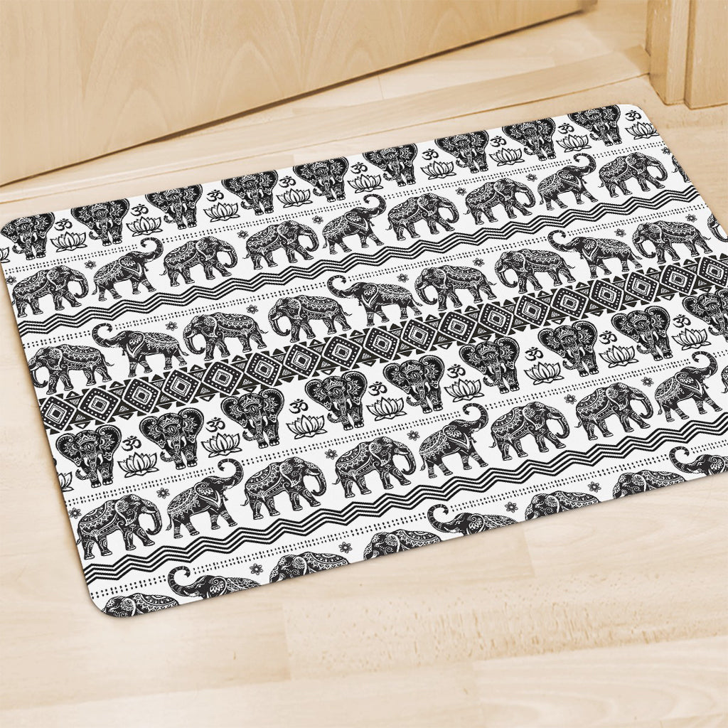 White And Black Indian Elephant Print Polyester Doormat