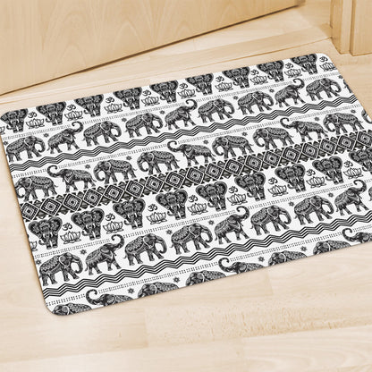 White And Black Indian Elephant Print Polyester Doormat