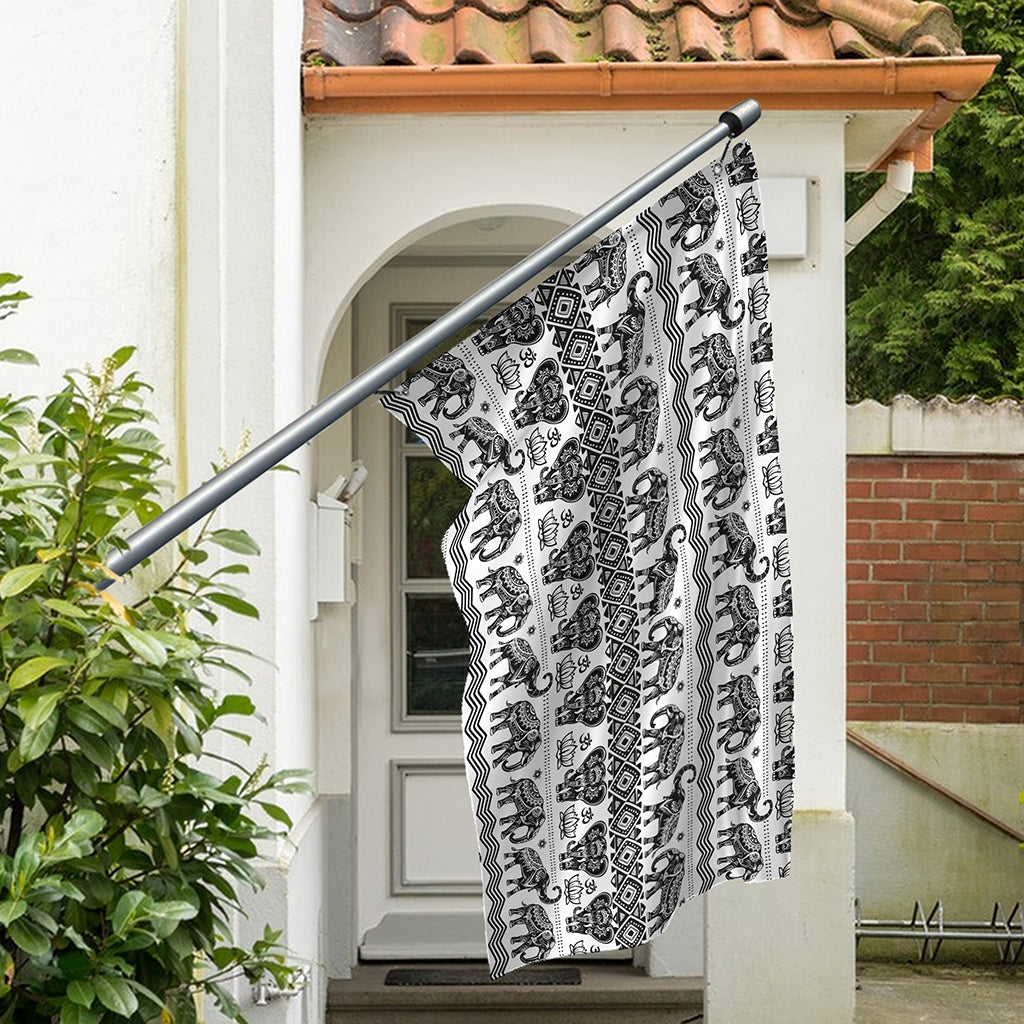 White And Black Indian Elephant Print Polyester Flag
