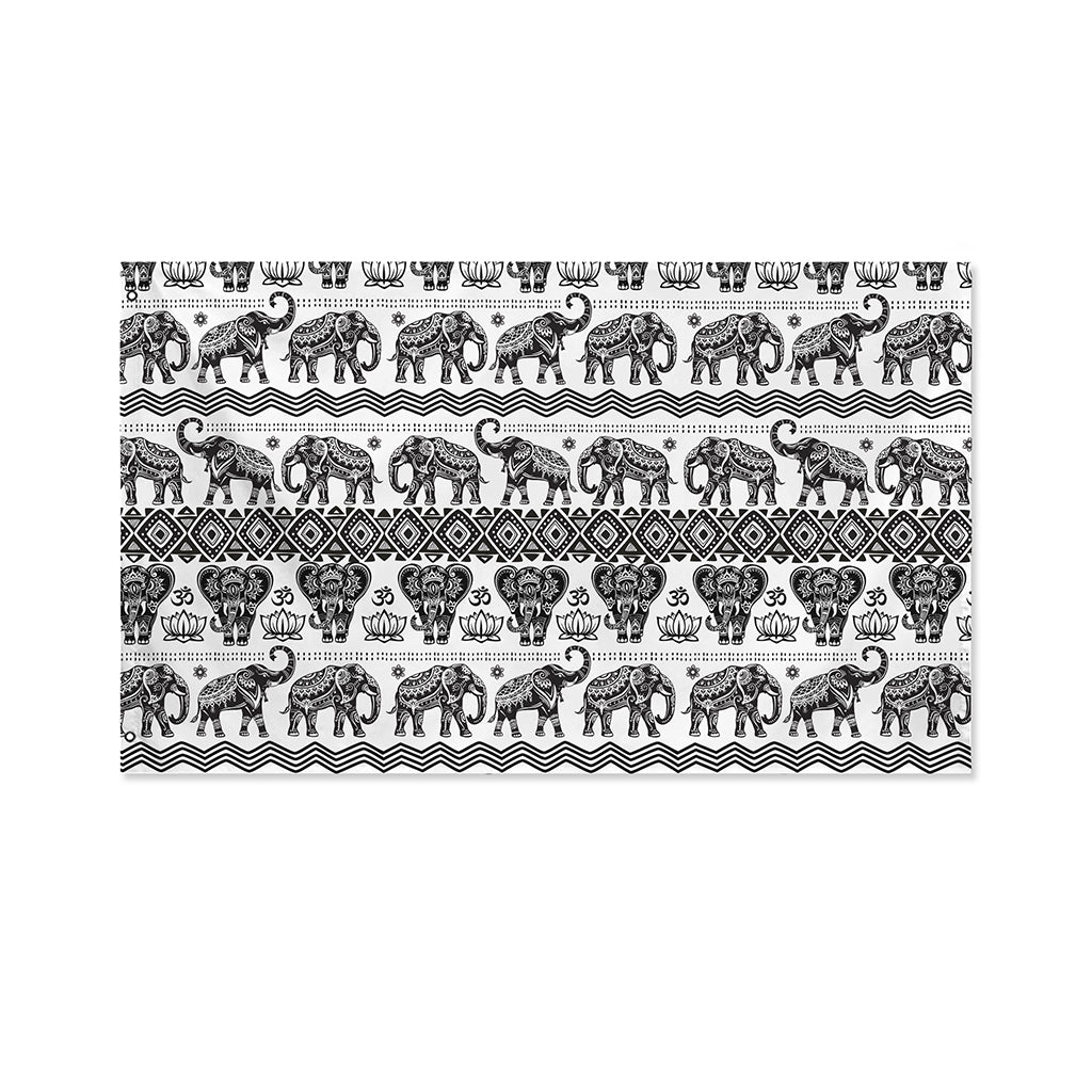 White And Black Indian Elephant Print Polyester Flag