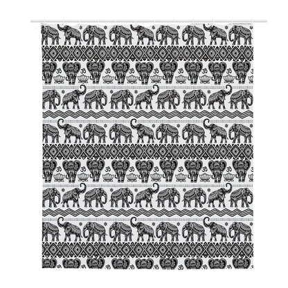 White And Black Indian Elephant Print Polyester Shower Curtain