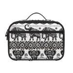 White And Black Indian Elephant Print Portable Lunch Bag