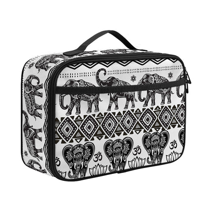White And Black Indian Elephant Print Portable Lunch Bag