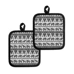 White And Black Indian Elephant Print Pot Holders
