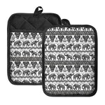 White And Black Indian Elephant Print Pot Holders With Pocket