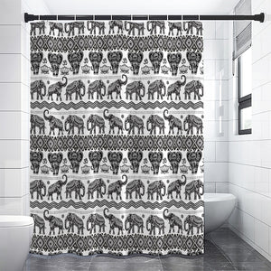 White And Black Indian Elephant Print Premium Shower Curtain