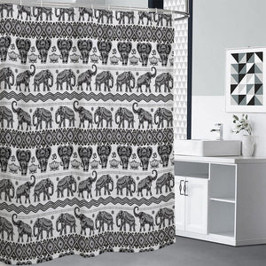 White And Black Indian Elephant Print Premium Shower Curtain