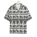 White And Black Indian Elephant Print Rayon Hawaiian Shirt