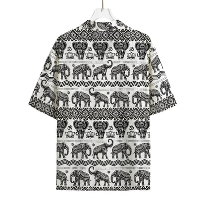 White And Black Indian Elephant Print Rayon Hawaiian Shirt