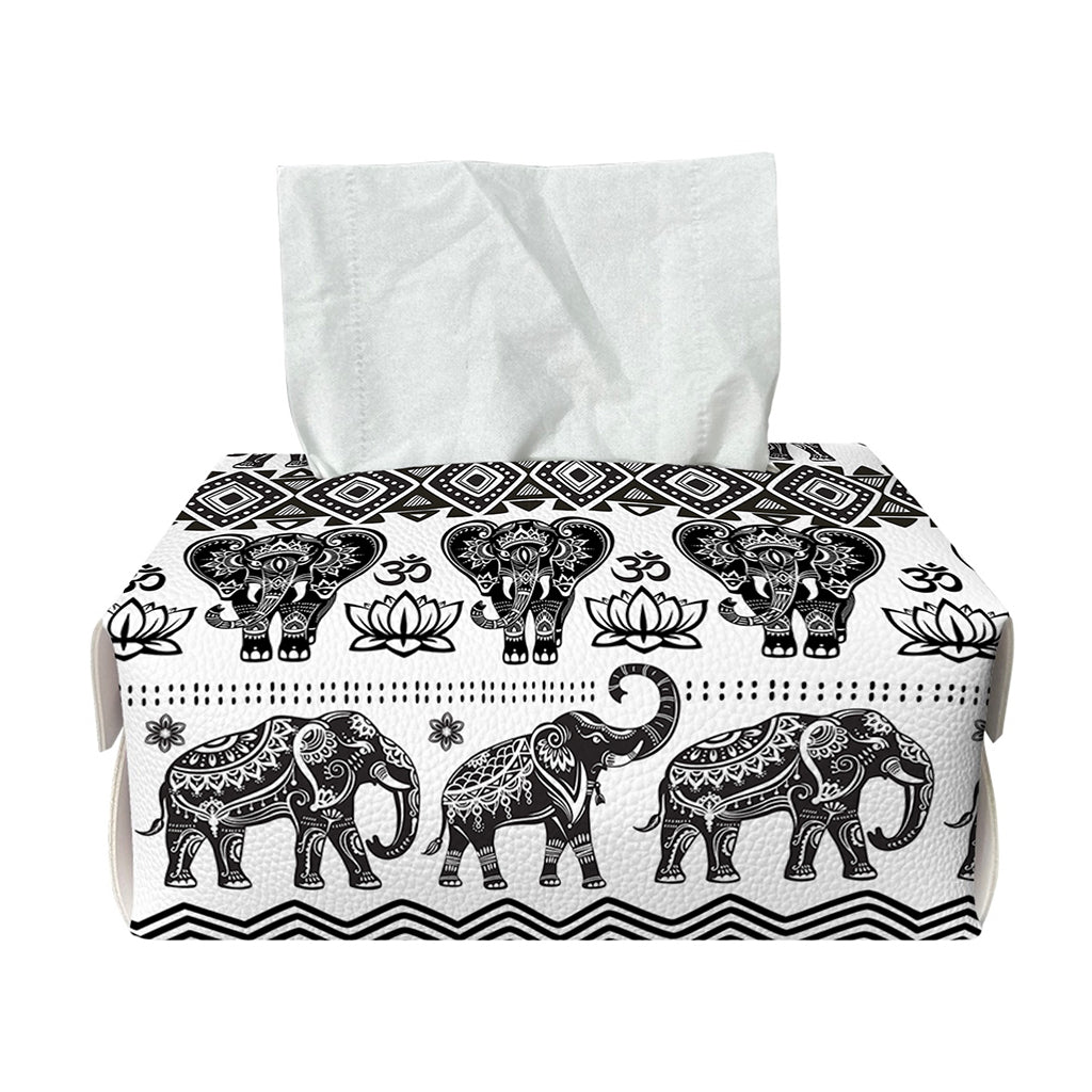 White And Black Indian Elephant Print Rectangle Tissue Box Cover