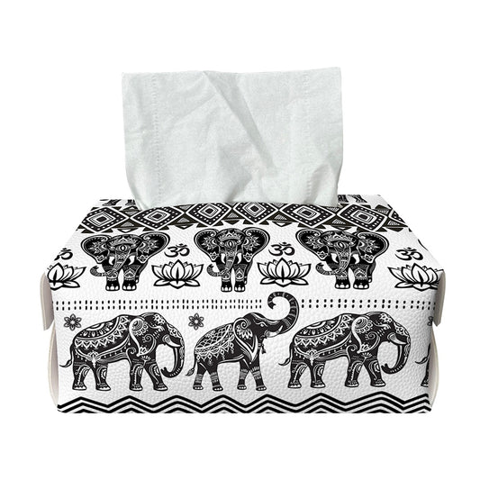 White And Black Indian Elephant Print Rectangle Tissue Box Cover