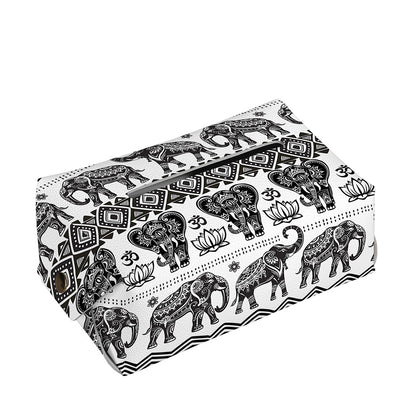 White And Black Indian Elephant Print Rectangle Tissue Box Cover
