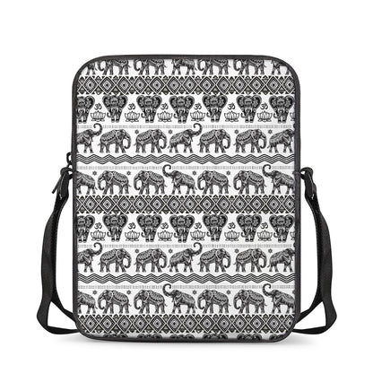 White And Black Indian Elephant Print Rectangular Crossbody Bag