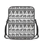 White And Black Indian Elephant Print Rectangular Crossbody Bag