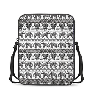 White And Black Indian Elephant Print Rectangular Crossbody Bag