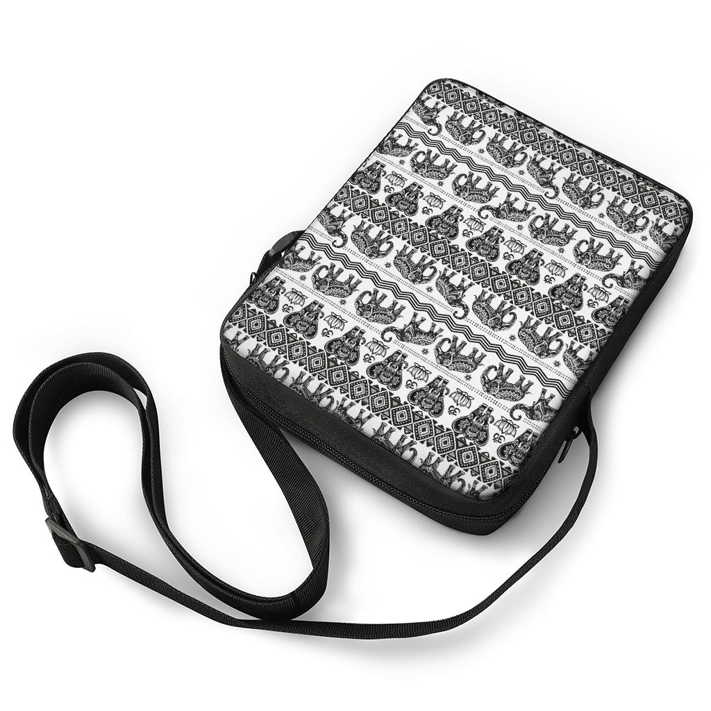 White And Black Indian Elephant Print Rectangular Crossbody Bag