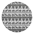 White And Black Indian Elephant Print Round Blanket