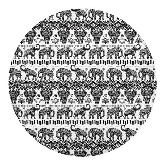White And Black Indian Elephant Print Round Blanket