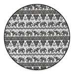 White And Black Indian Elephant Print Round Floor Mat