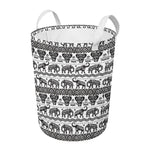 White And Black Indian Elephant Print Round Laundry Basket
