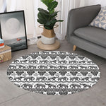 White And Black Indian Elephant Print Round Rug