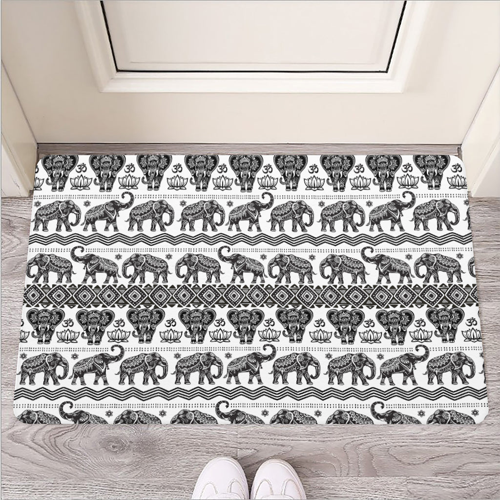White And Black Indian Elephant Print Rubber Doormat