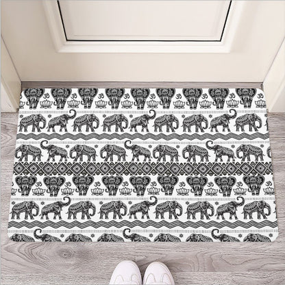 White And Black Indian Elephant Print Rubber Doormat