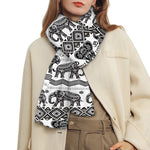 White And Black Indian Elephant Print Scarf