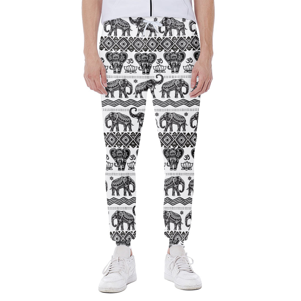 White And Black Indian Elephant Print Scuba Joggers