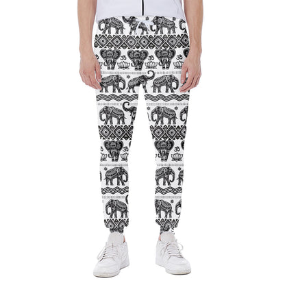 White And Black Indian Elephant Print Scuba Joggers